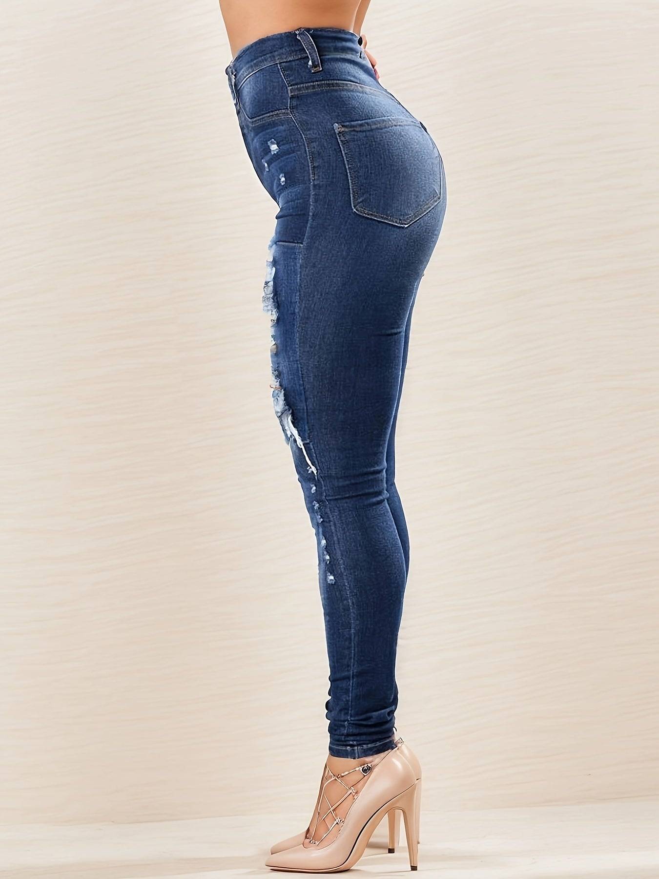 Stretch Slim High-waisted Ripped Jeans for Women, Comfortable And Stylish - Perfect for Casual Attire And Casual Occasions