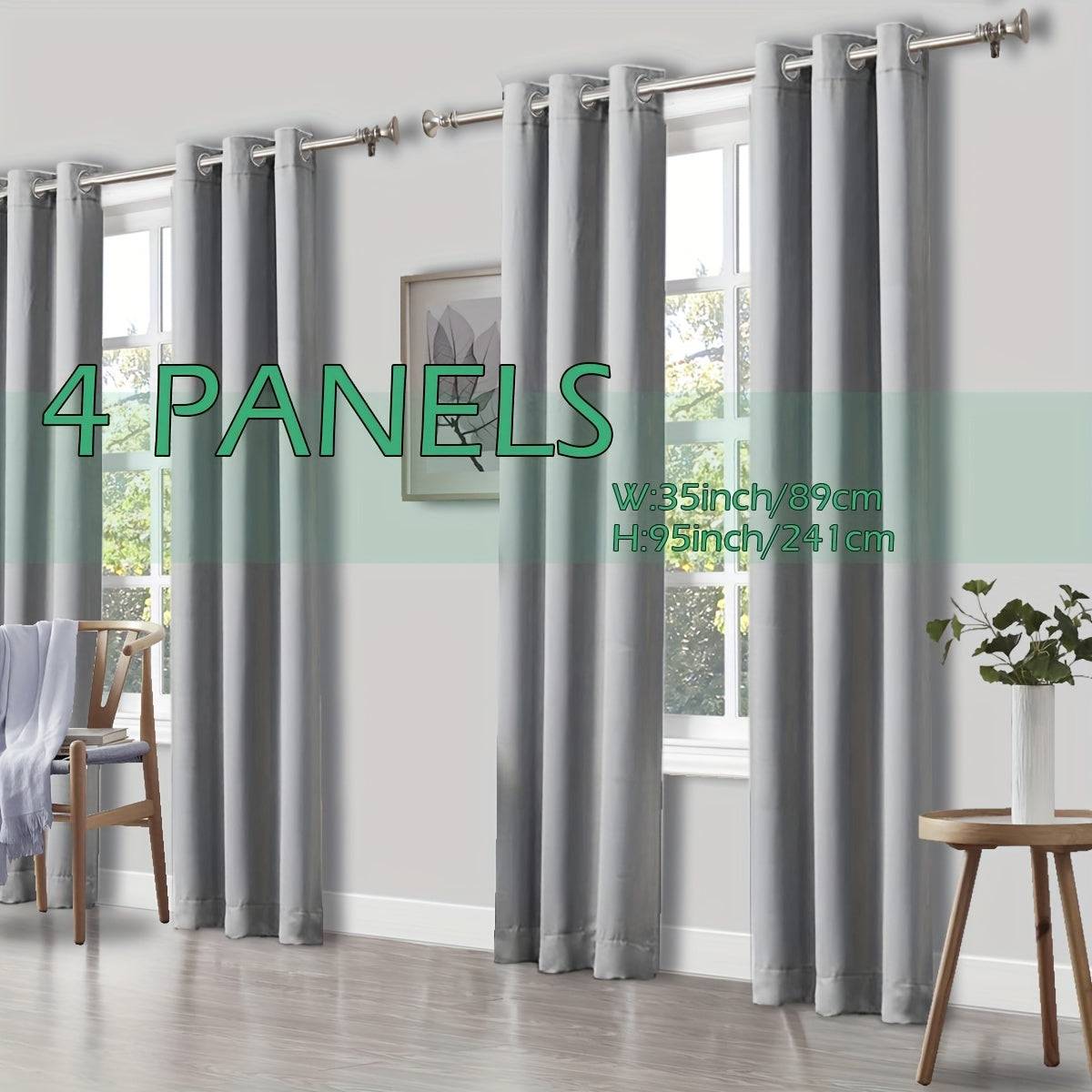 Set of 4 Thermal Blackout Curtains Triple Weave Solid Grommet Panels Insulated Patio Drapes for Complete Darkness & Comfort at Home or Office