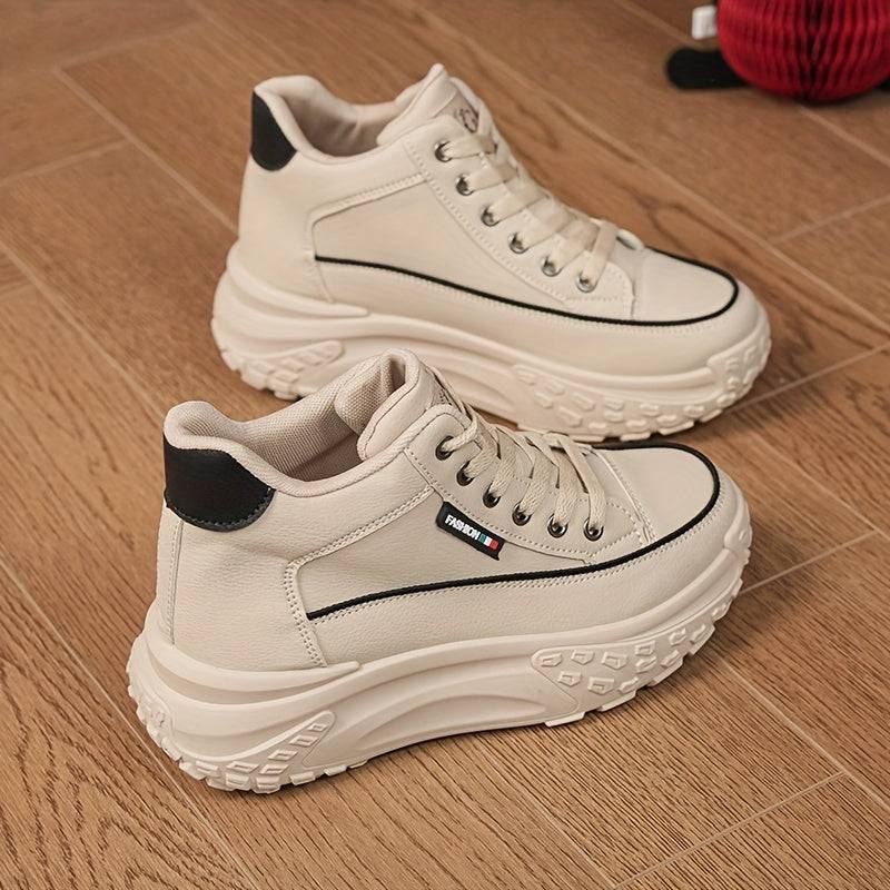Women’s High-Top Casual Sneakers with Thick Sole, Soft Cushioning White Shoes for Autumn Outfits & Everyday Comfort