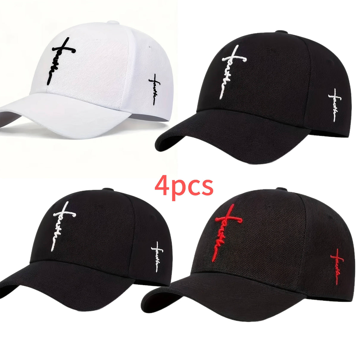 Unisex Baseball Hats Set 4-Pack – Adjustable Snapback, Lightweight Polyester, Contrast Stitch for Travel & Outdoor Sports