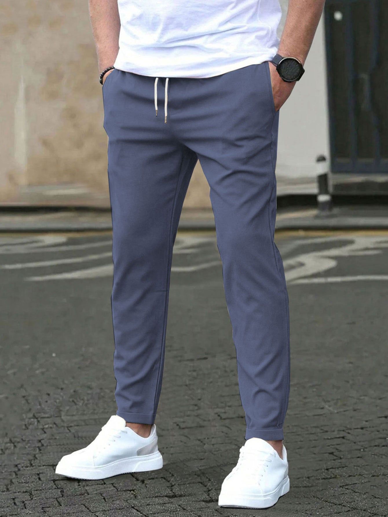 Mens Straight Leg Cropped Pants with Slim Fit Design