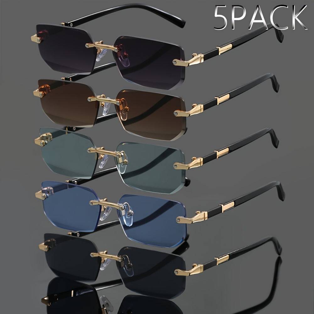 5pcs Frameless Metal Fashion Glasses, Classic Retro Unisex Eyewear for Summer, Street Style & Parties