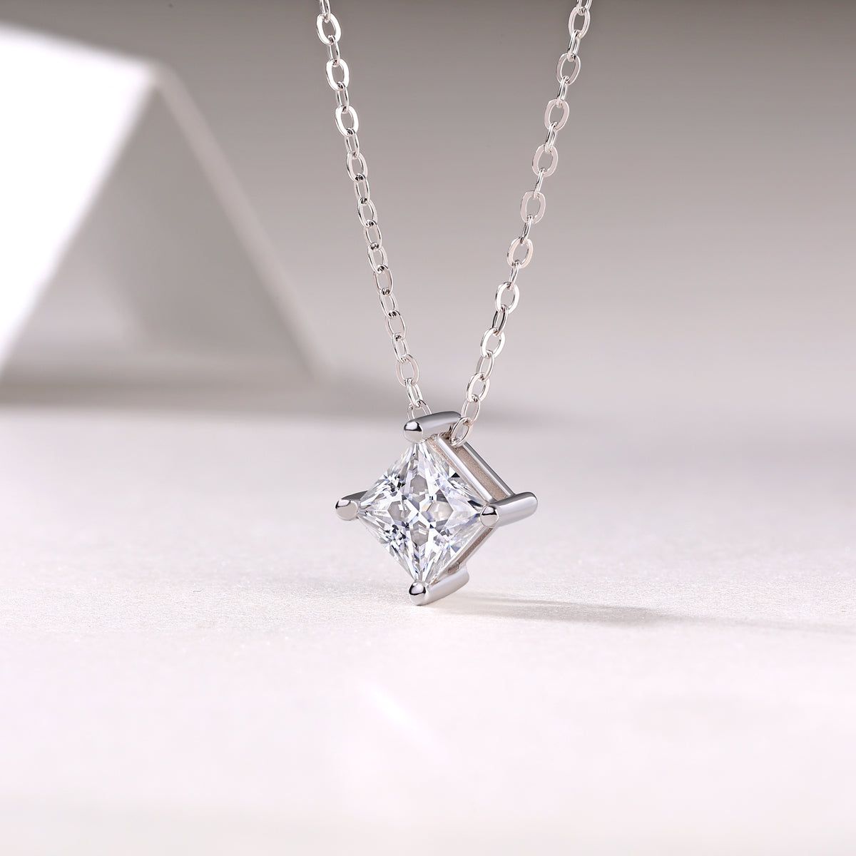 Moissanite Square Pendant Necklace S925
