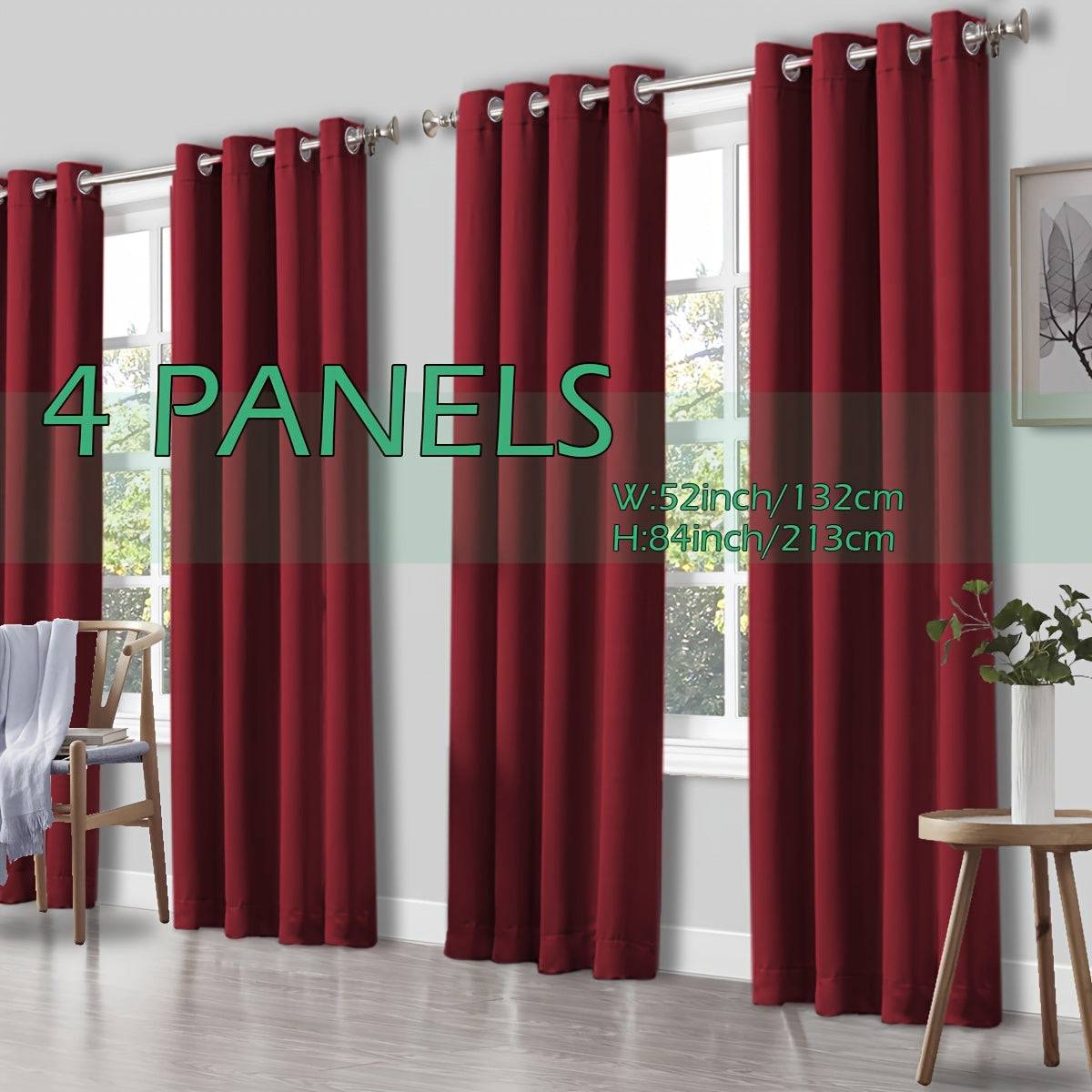 Set of 4 Thermal Blackout Curtains Triple Weave Solid Grommet Panels Insulated Patio Drapes for Complete Darkness & Comfort at Home or Office