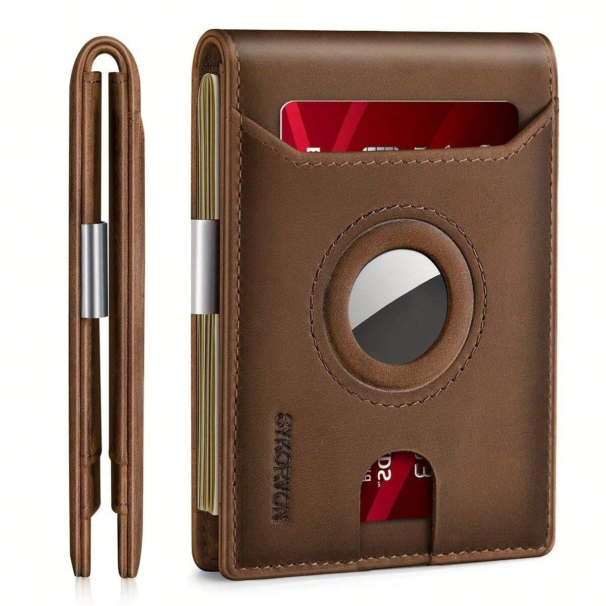 Men Slim Wallet with AirTag Holder and RFID Leather Design