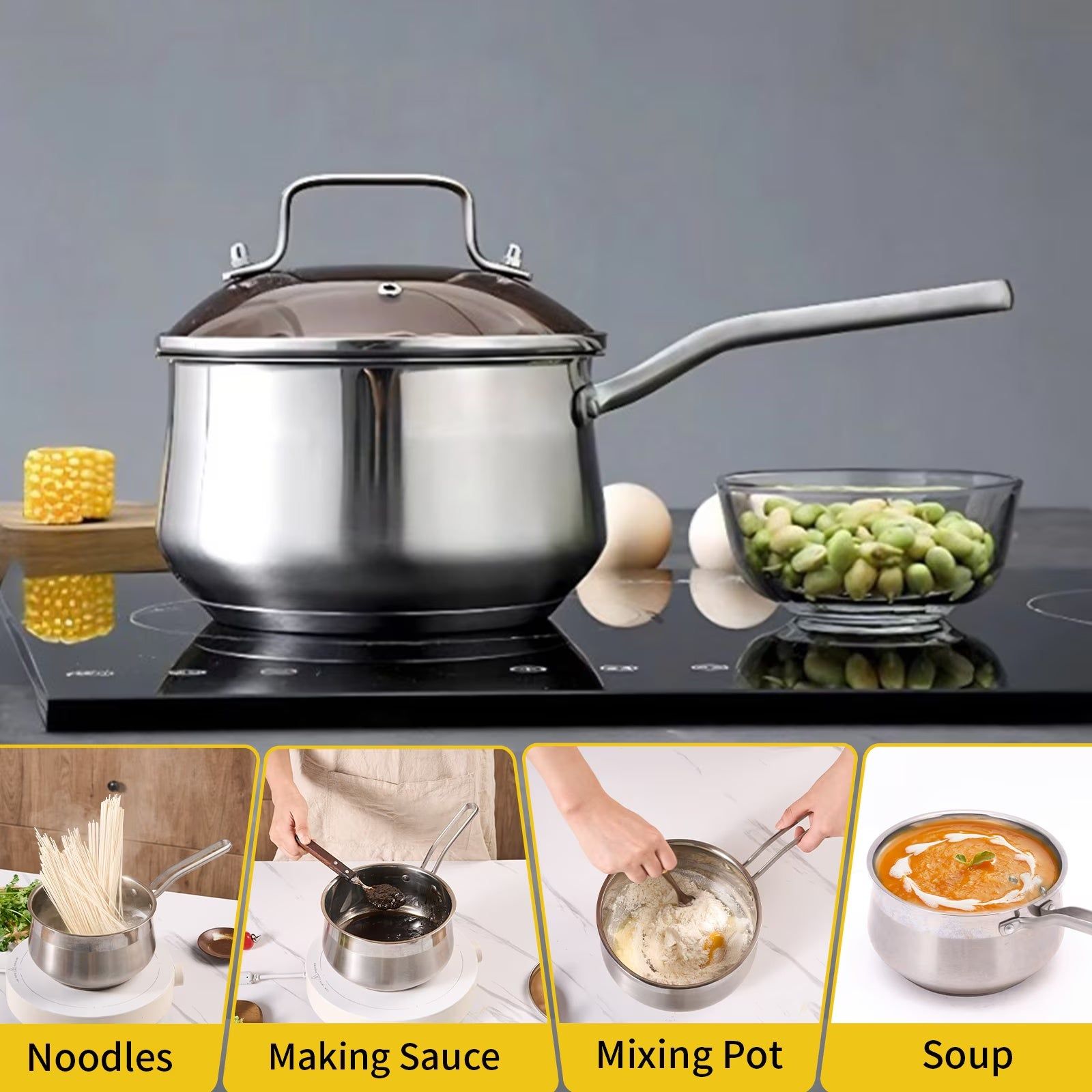 WANGYUANJI Stainless Steel Non Stick Saucepan With Lid