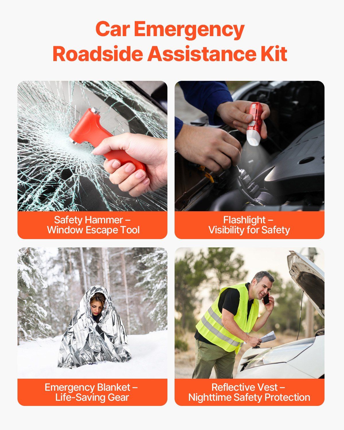 32 Piece Car Emergency Kit for Vehicles Road Safety