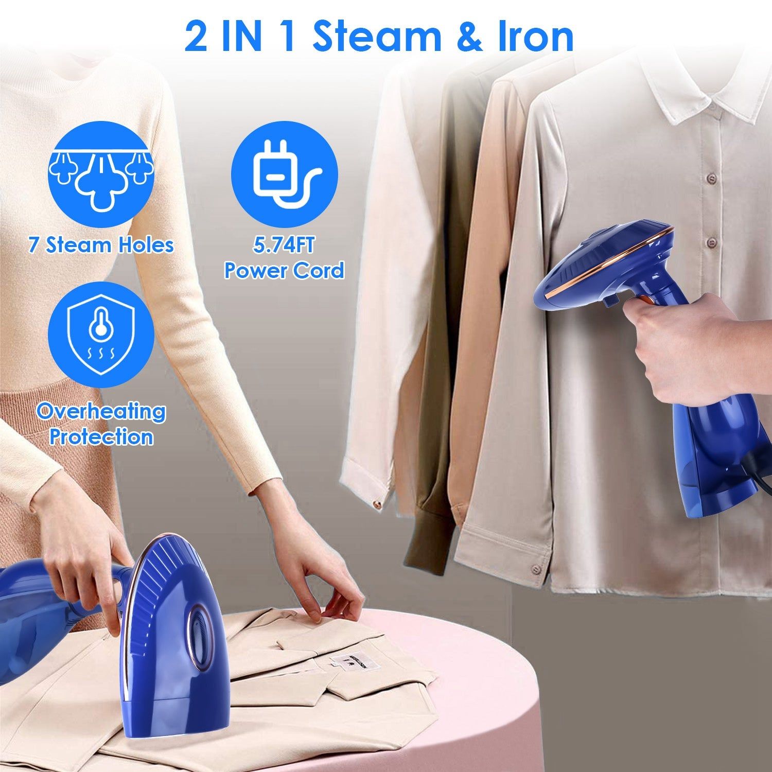 1500W 2 In 1 Portable Clothes Steamer With Dual Tanks