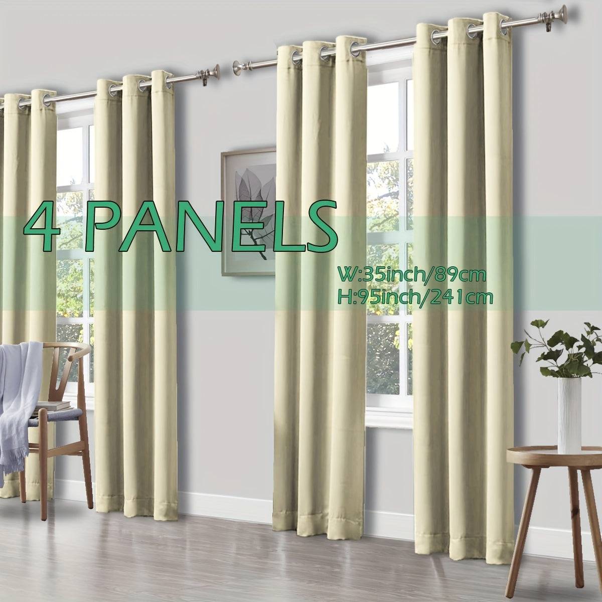 Set of 4 Thermal Blackout Curtains Triple Weave Solid Grommet Panels Insulated Patio Drapes for Complete Darkness & Comfort at Home or Office