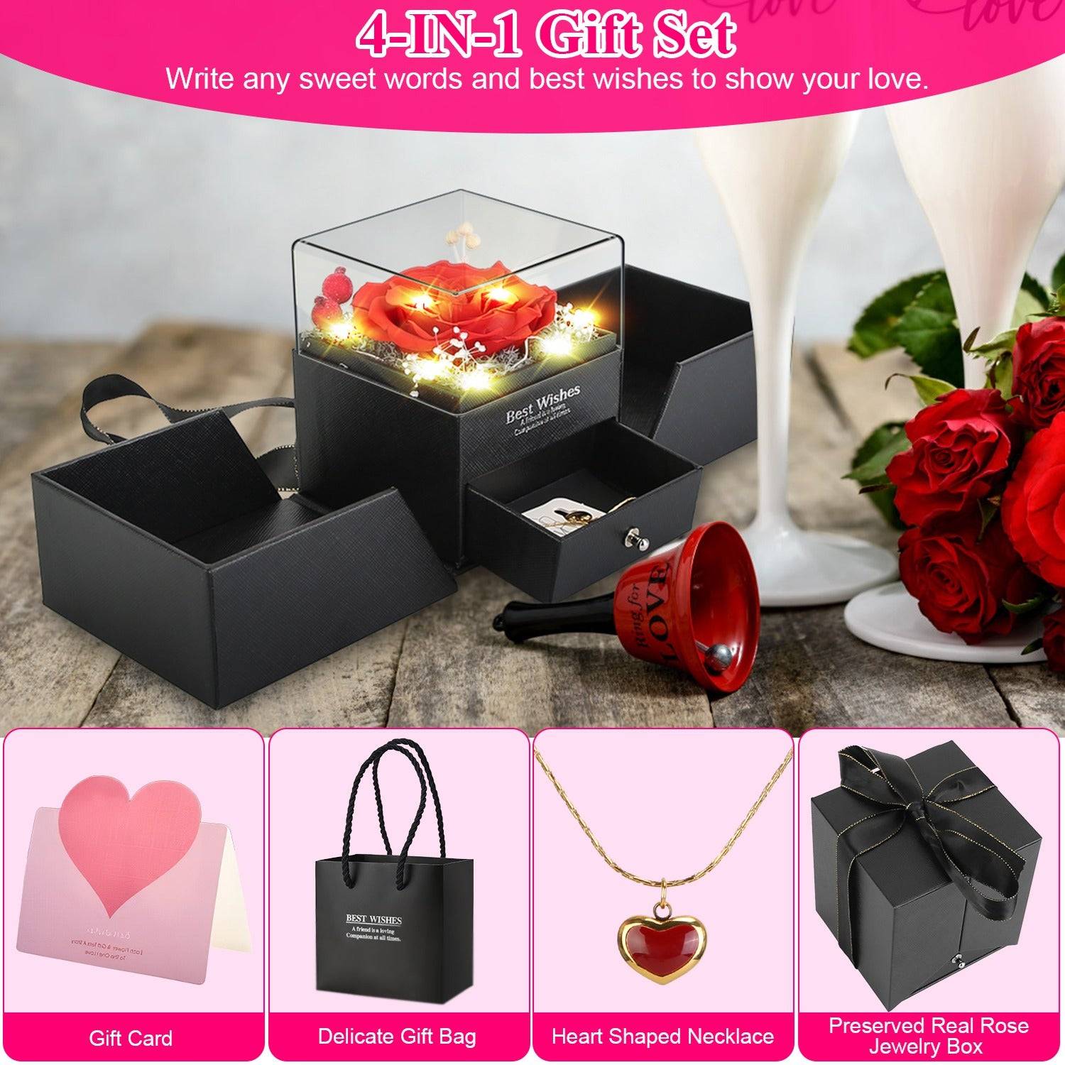 Preserved Rose Heart Necklace Gift Box