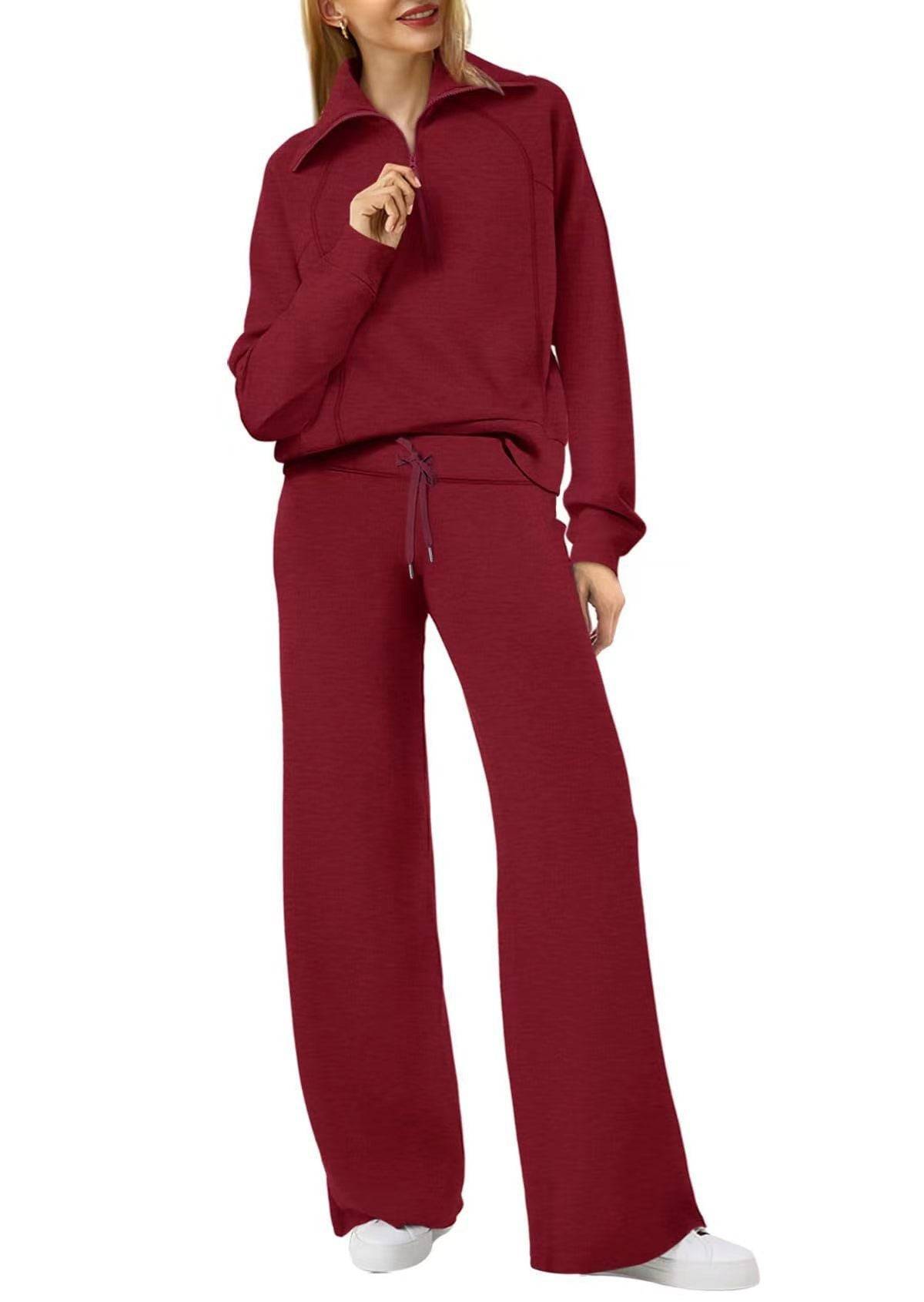 Two Piece Set Zip Sweatshirt Wide Leg Pants Suit