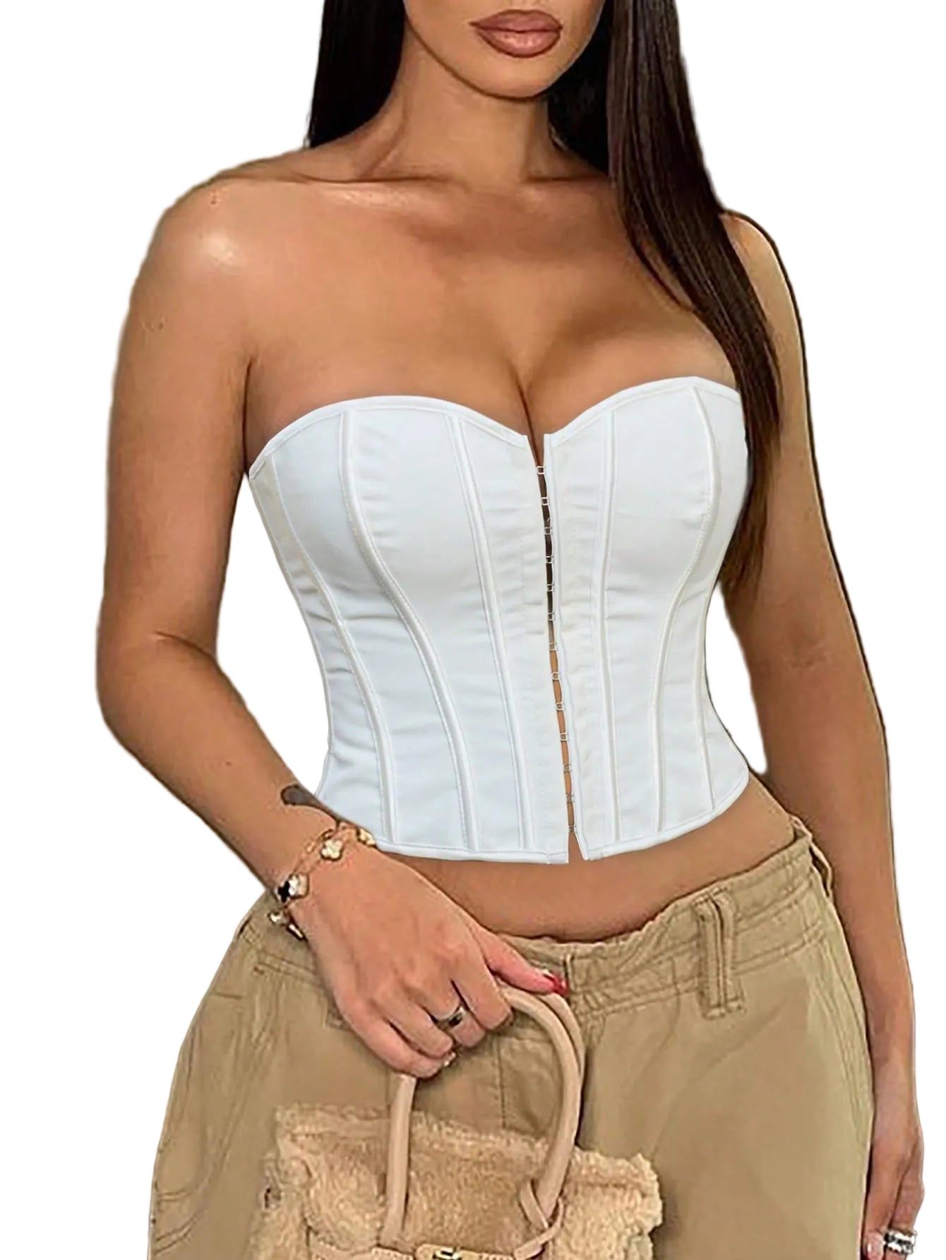 Strapless Corset Top Lace Up Backless Crop