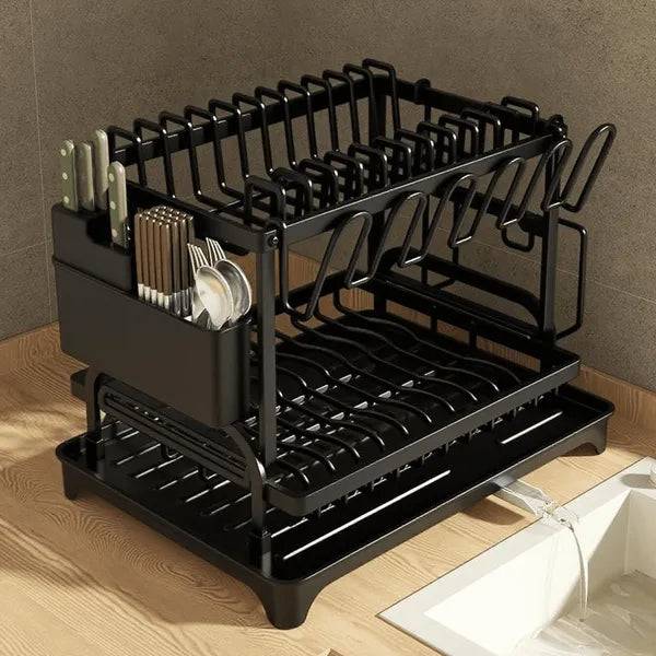2 Tier Dish Drying Rack With Drainage And Storage