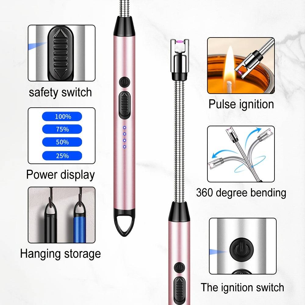 USB Rechargeable Arc Lighter Compact Electric Igniter with Long-Lasting 170mAh Battery Smart Fire Starter for Candles, BBQ & Camping