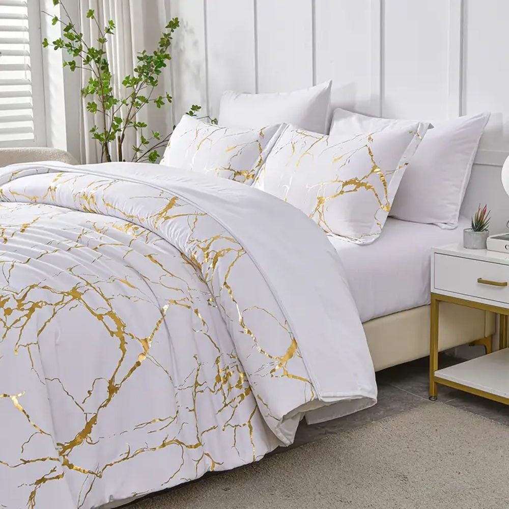 Marble White Duvet Covers Set with Matching Pillowcases