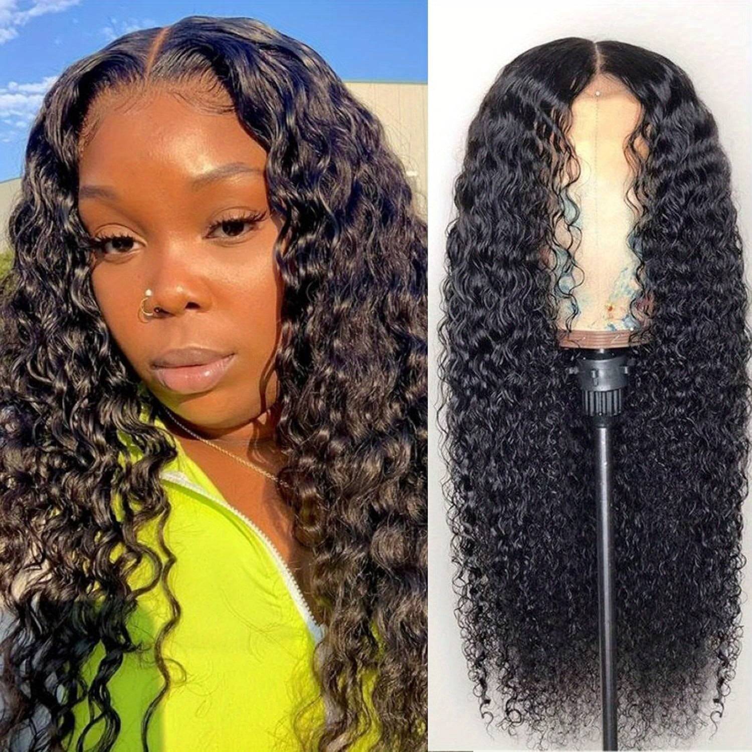 Brazilian Virgin Human Hair Wig Deep Wave 4x4 HD Lace Closure 180% Density with Pre-Plucked Baby Hair Natural Black, Soft, Tangle-Free for Daily & Special Occasions