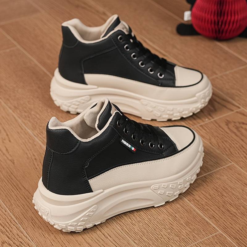 Women’s High-Top Casual Sneakers with Thick Sole, Soft Cushioning White Shoes for Autumn Outfits & Everyday Comfort
