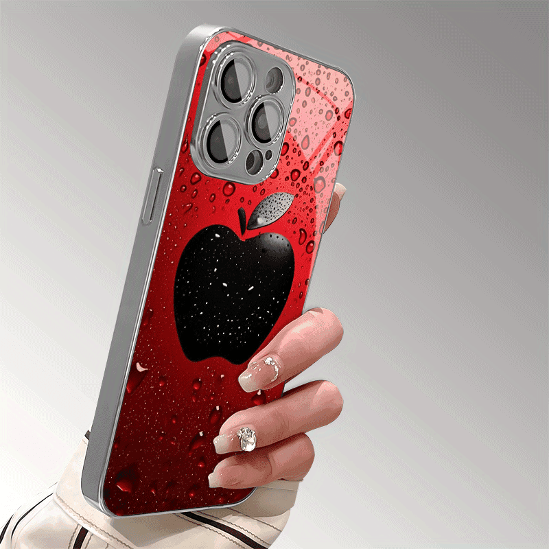 Lucky Red Water Drop Phone Case with Apple Pattern Shockproof Protective Cover for iPhone 7 Plus–16 Pro Max, XR, XS & X Models