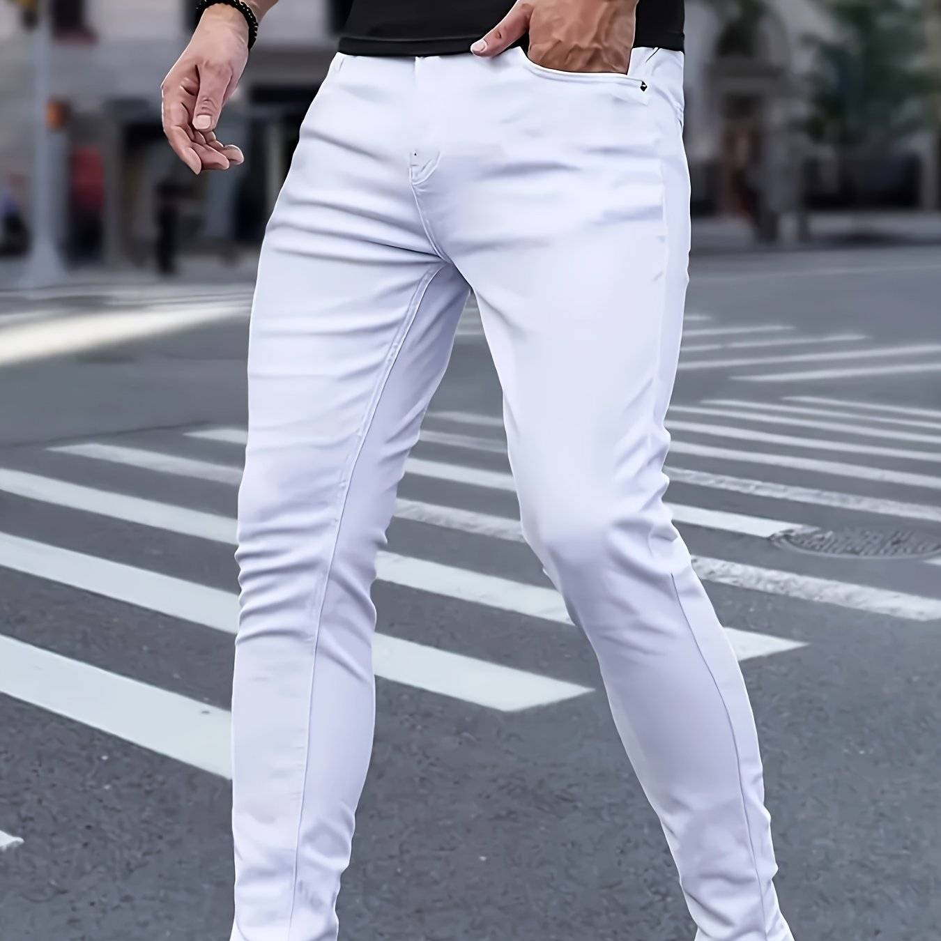 Men’s Casual Slim Fit Jeans Solid Color Denim Pants for Everyday Wear Modern Style Comfortable Trousers
