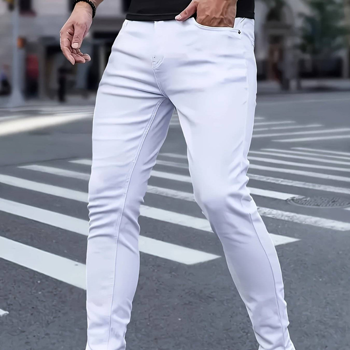 Men’s Casual Slim Fit Jeans Solid Color Denim Pants for Everyday Wear Modern Style Comfortable Trousers