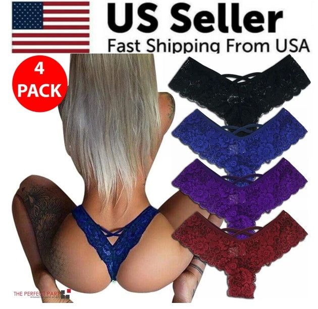 Thong Lace High Waist Stretch G String Panties 4 Pack