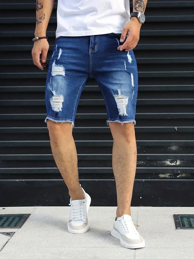 Leisure Ripped Slim Fit Denim Shorts - PMMNAPOLES