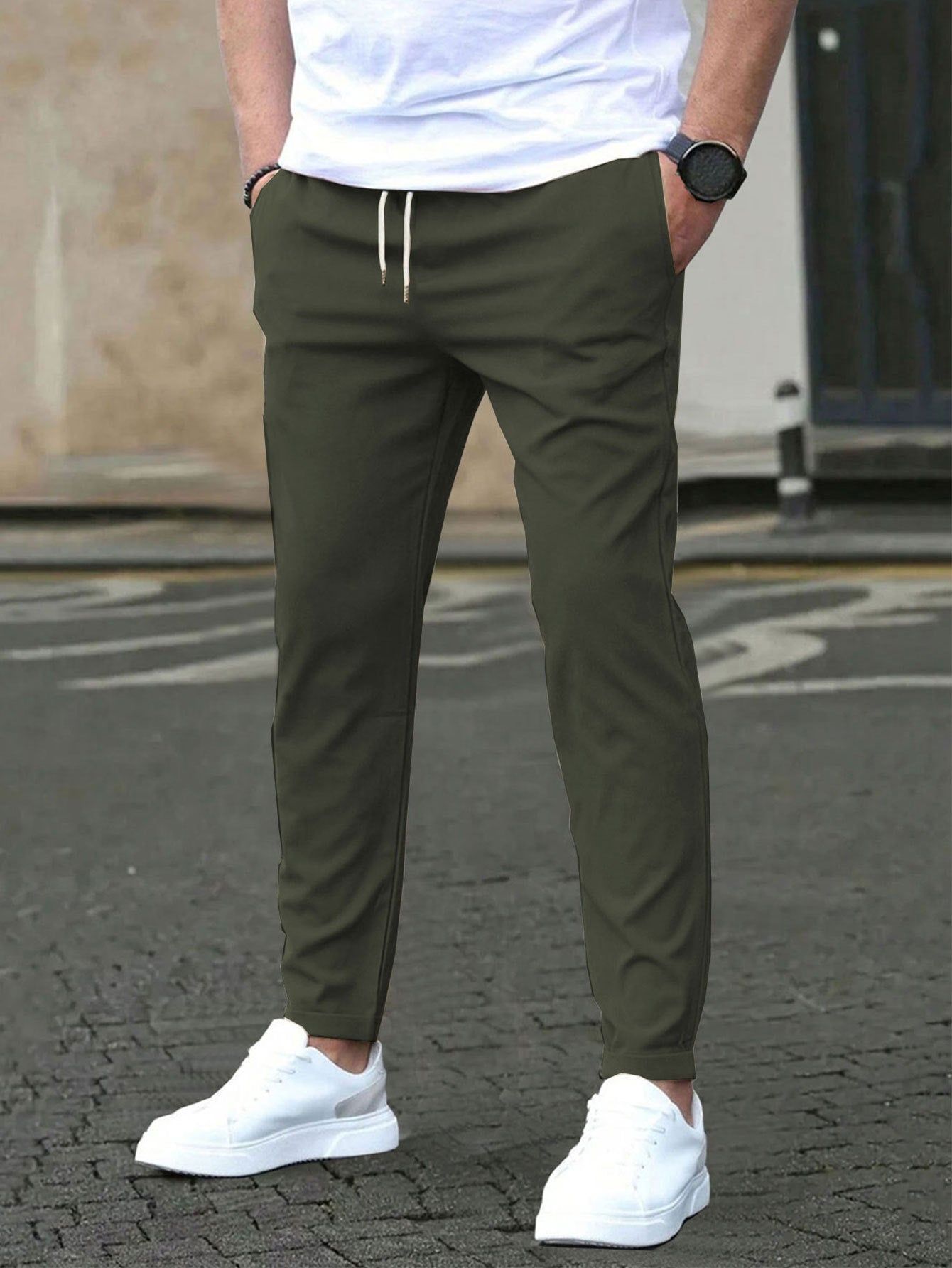 Mens Straight Leg Cropped Pants with Slim Fit Design
