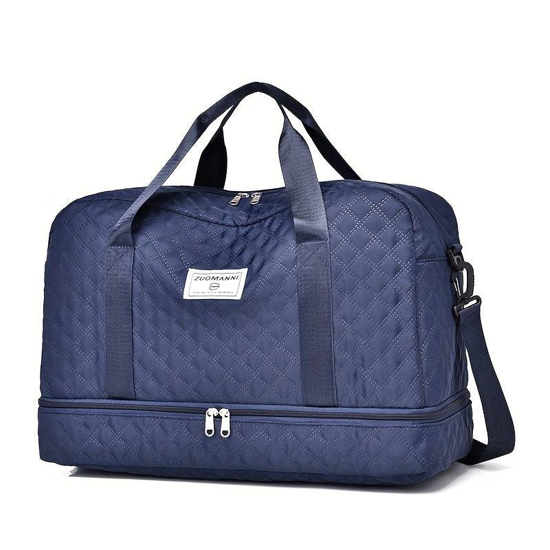 Set of 2 travel bags (small & large) with diamond grid design, lightweight polyester, multipocket sports gym storage