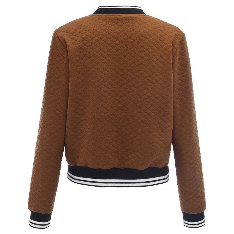 Women’s Color Block Baseball Collar Zip Jacket Polyester