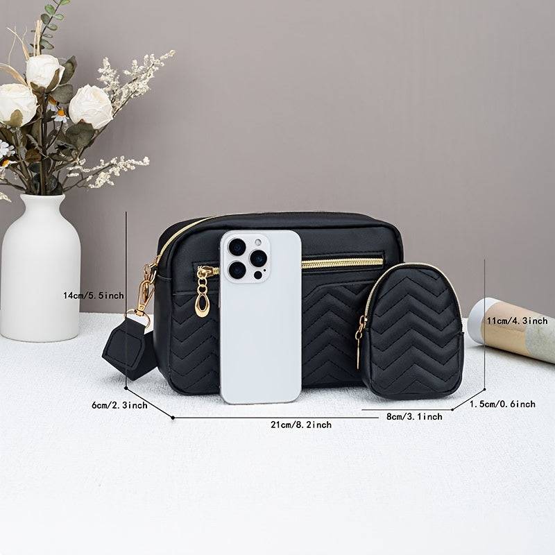 Stylish Quilted Crossbody Bag for Women, Chic Solid-Color Small Square Purse with Mini Coin Pouch, Ideal for Daily Commute & Outings