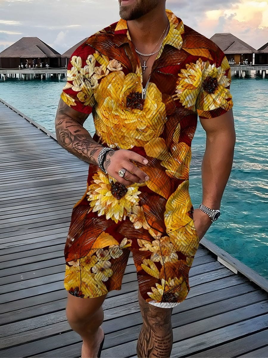 Floral Polo Shirt Suit Lapel Short Sleeve Shorts - PMMNAPOLES