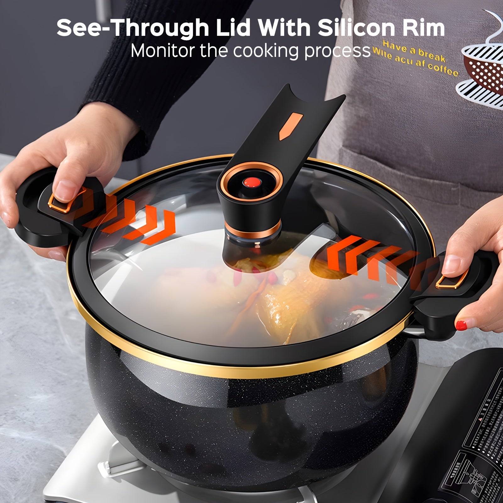 8.45QT Large-Capacity Non-Stick Soup Pot – Multi-Function Stew Pot with Twist-Lock Handle, Gas, Induction & Open Fire Compatible