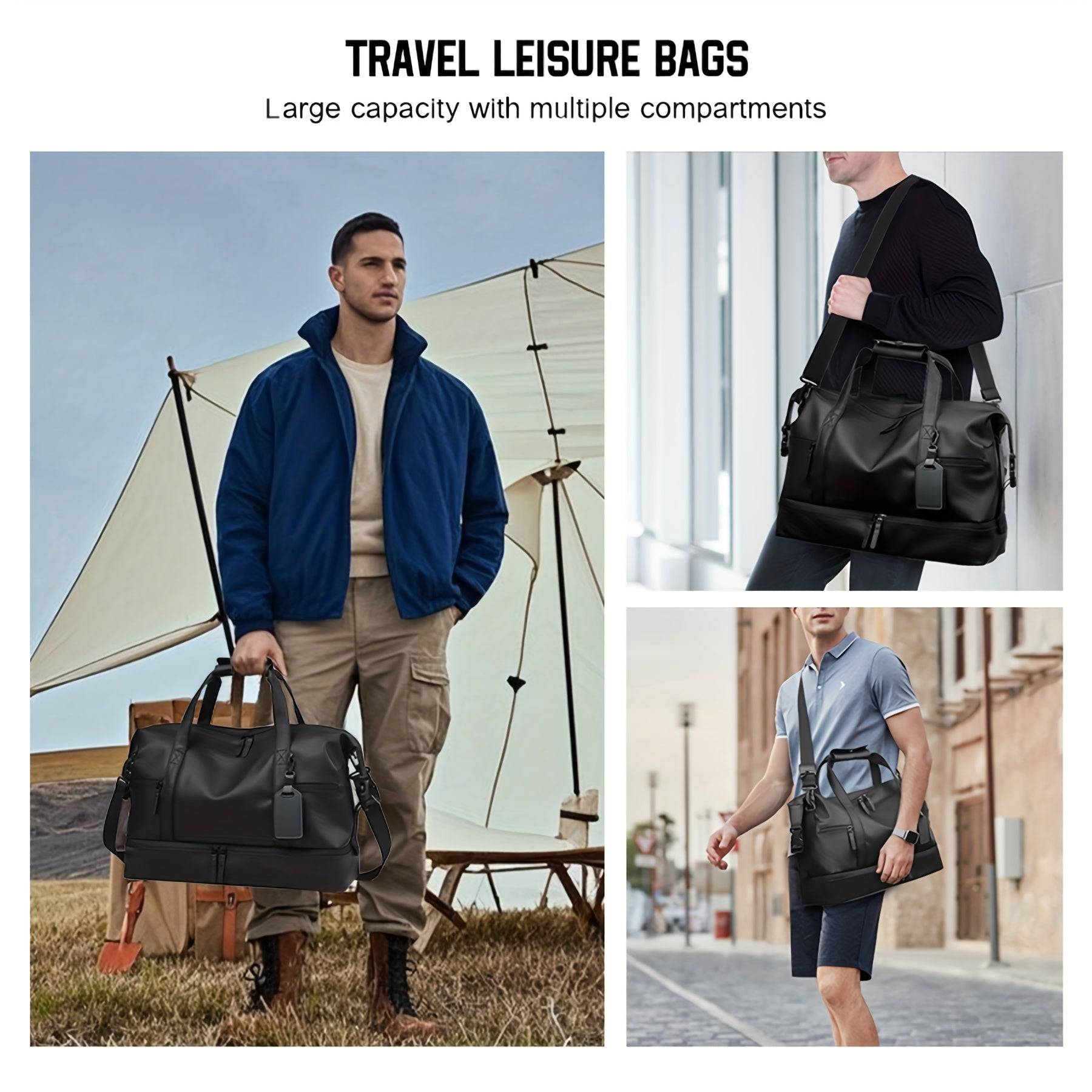Large Capacity PU Duffel Bag Weekender with Shoe Compartment & Wet Pocket for Travel, Gym, Sports & Daily Use