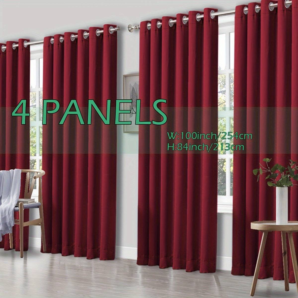 Set of 4 Thermal Blackout Curtains Triple Weave Solid Grommet Panels Insulated Patio Drapes for Complete Darkness & Comfort at Home or Office