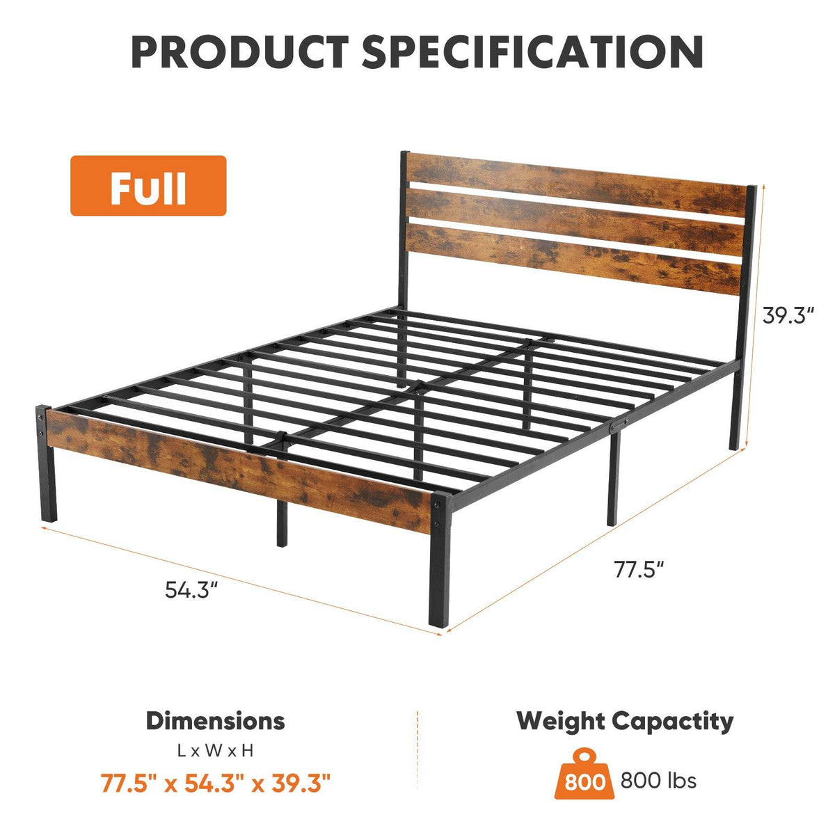 Metal Platform Bed Frame with Headboard and Footboard