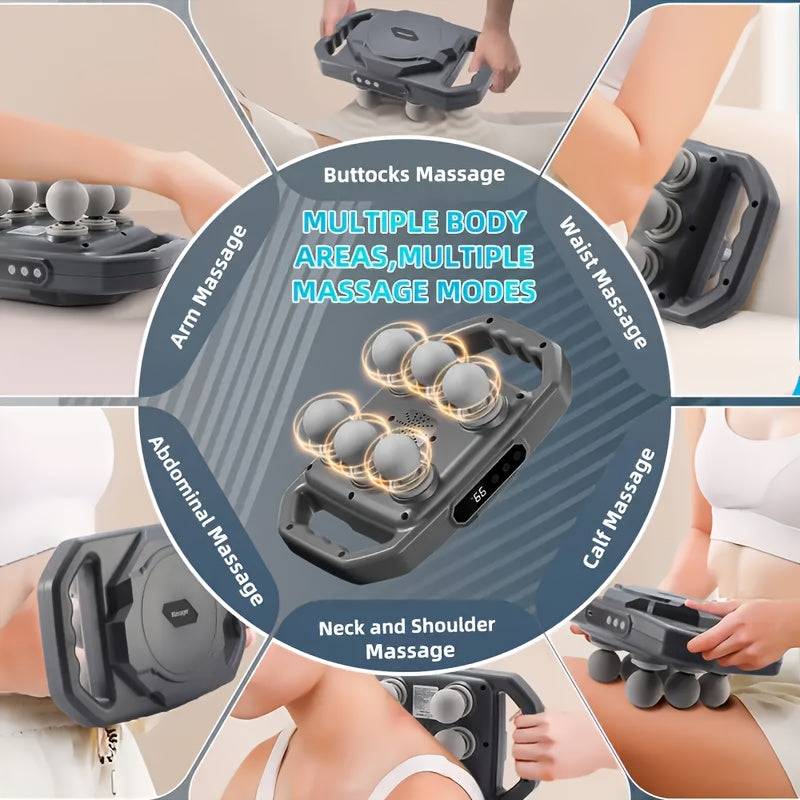 Deep Tissue Massager with 6 Heads Electric Percussion Device with 9 Speeds & 9 Modes Portable Muscle Relaxation Tool for Back, Legs, Arms & Waist