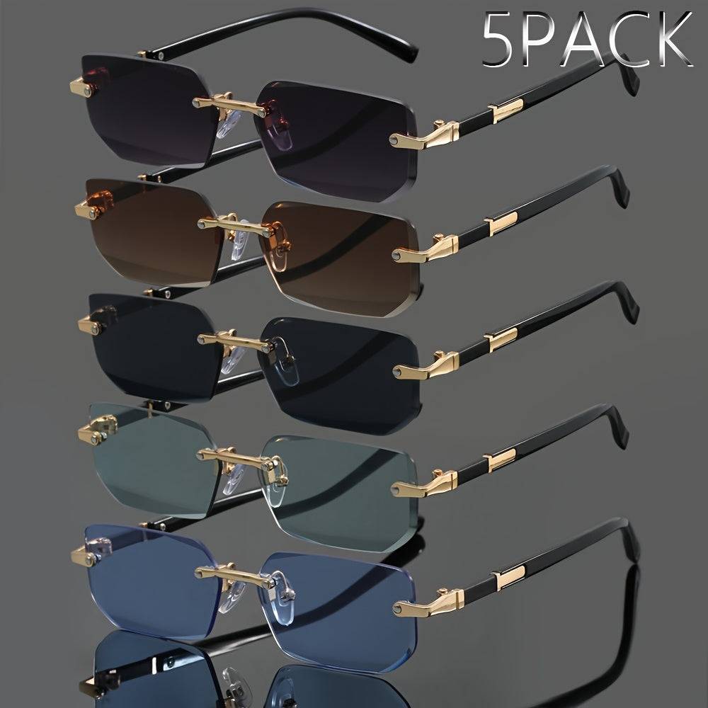 5pcs Frameless Metal Fashion Glasses, Classic Retro Unisex Eyewear for Summer, Street Style & Parties