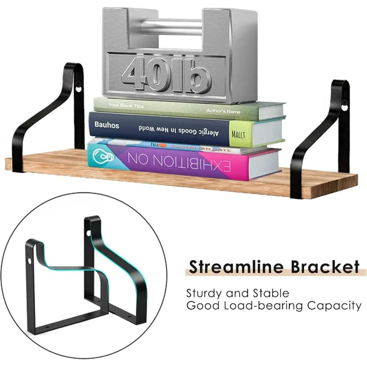 3 Piece Floating Shelves Set with Metal Wall Brackets