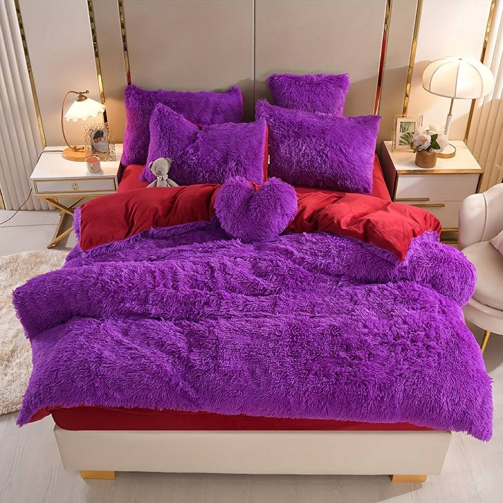 3/4-Piece Faux Down Comforter Set with Velvet Duvet Cover, Pillowcases and Heart Pillow, Ultra Soft All-Season Plush Bedding for Twin/Queen/King