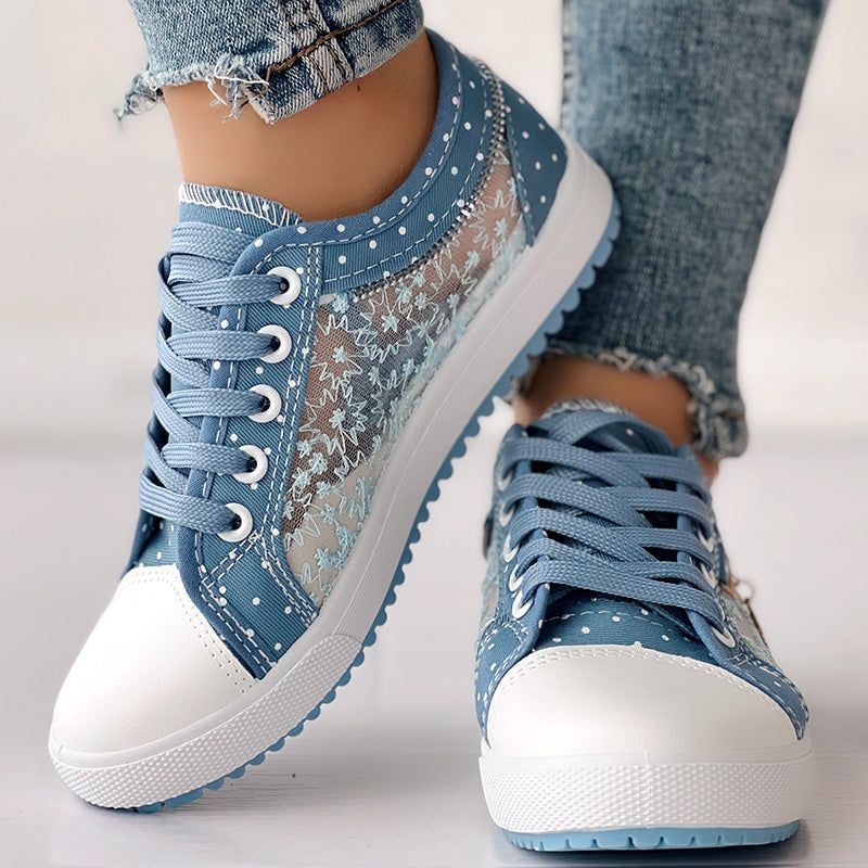 Embroidered Polka Dot Breathable Mesh Sneakers