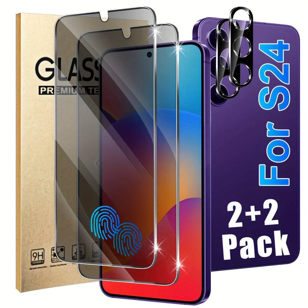 2+2 Pack Privacy Tempered Glass Screen Protectors for Samsung Galaxy S10–S25 and Note10/20 Series, 3D Full Coverage, Scratch-Resistant, Fingerprint Unlock