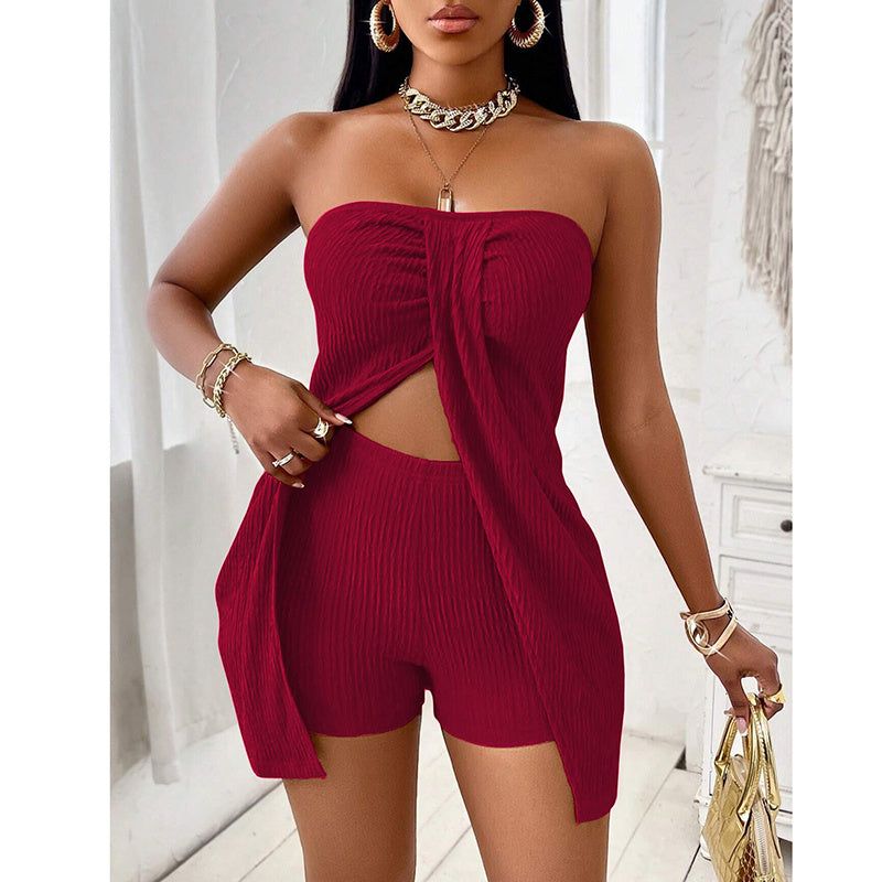 Two Piece Set Strapless Tube Top and High Waist Shorts