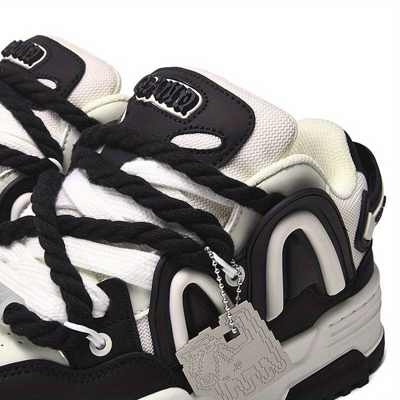 Unisex Black & White Skate Sneakers Thick EVA Sole, Breathable Mesh, Lightweight Cushioning for Casual, Outdoor & Campus Wear