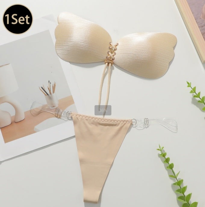 Adhesive Strapless Bras and Panties Push Up Set