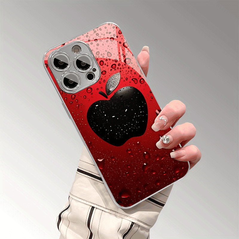 Lucky Red Water Drop Phone Case with Apple Pattern Shockproof Protective Cover for iPhone 7 Plus–16 Pro Max, XR, XS & X Models