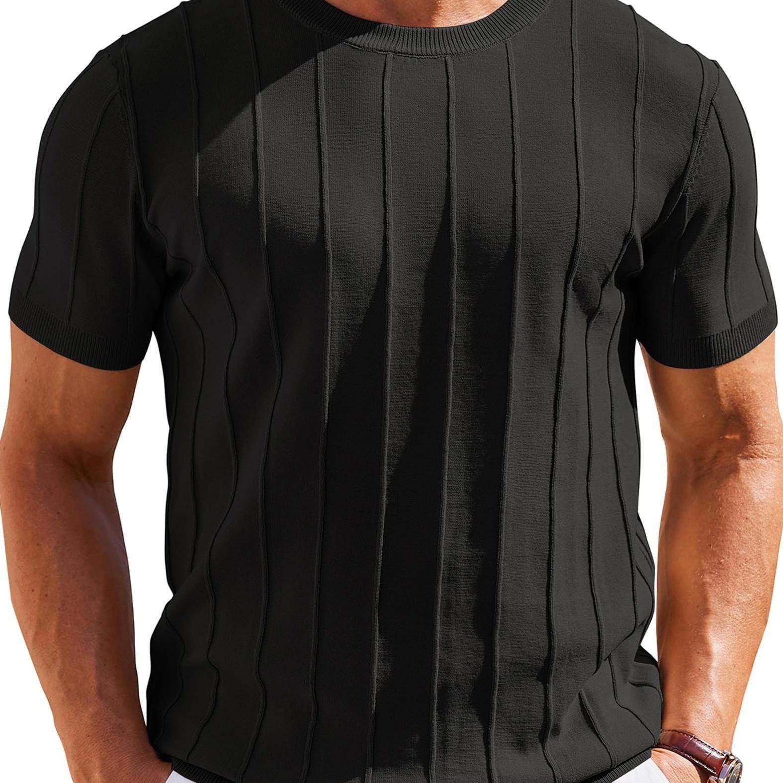Men’s Casual Crew Neck T-Shirt 100% Viscose Knit Short Sleeve Ribbed Pullover Solid Color Medium Stretch Summer Top