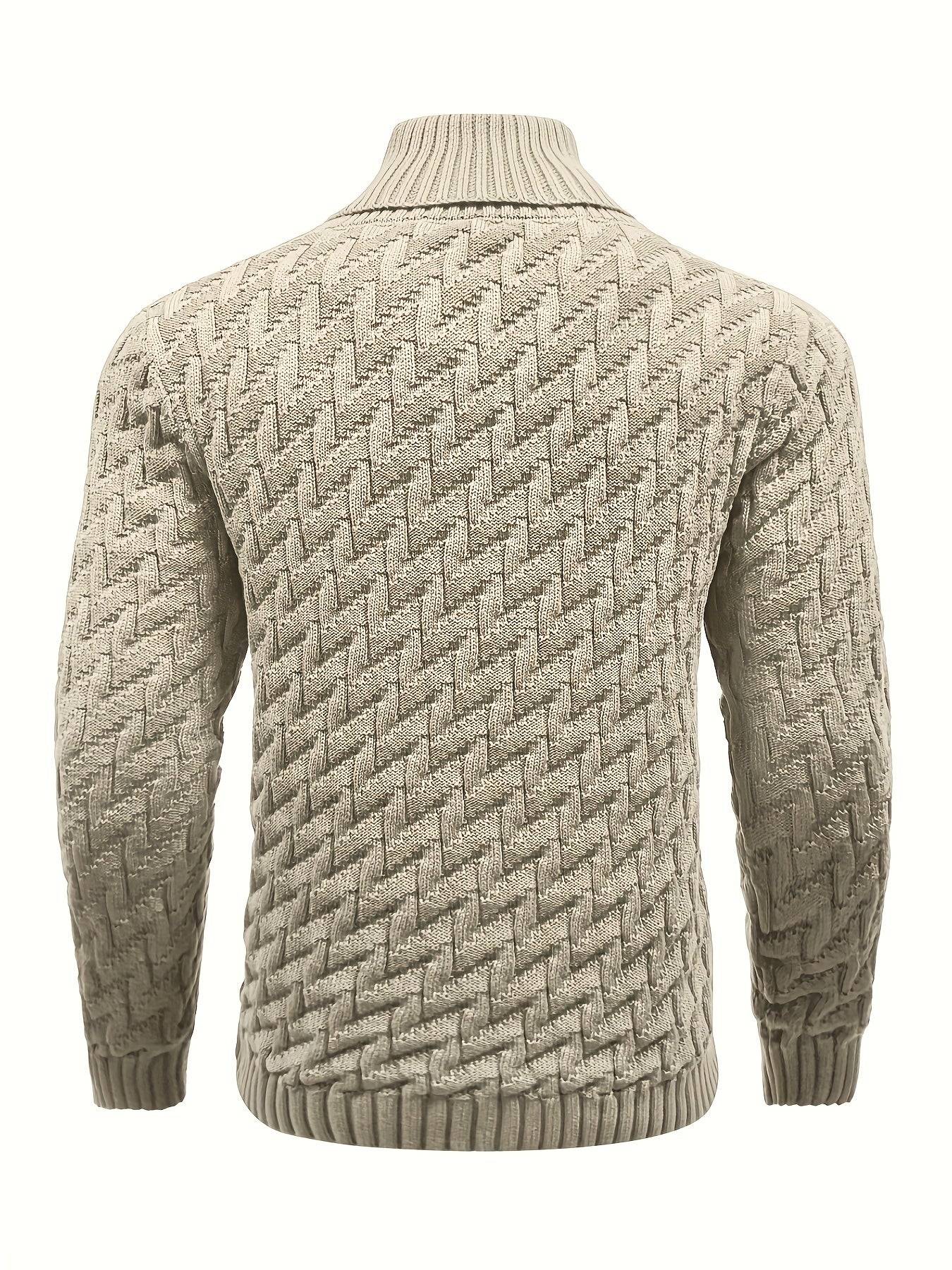 Men’s Casual Solid Textured Sweater Warm Lapel Design for Commuting & Everyday Wear