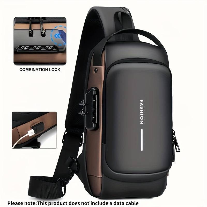 Men's anti-theft chest bag with password lock, crossbody design, multiple compartments, for commuting and travel