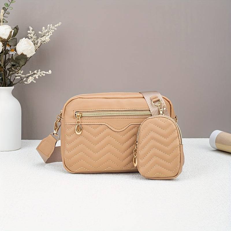 Stylish Quilted Crossbody Bag for Women, Chic Solid-Color Small Square Purse with Mini Coin Pouch, Ideal for Daily Commute & Outings