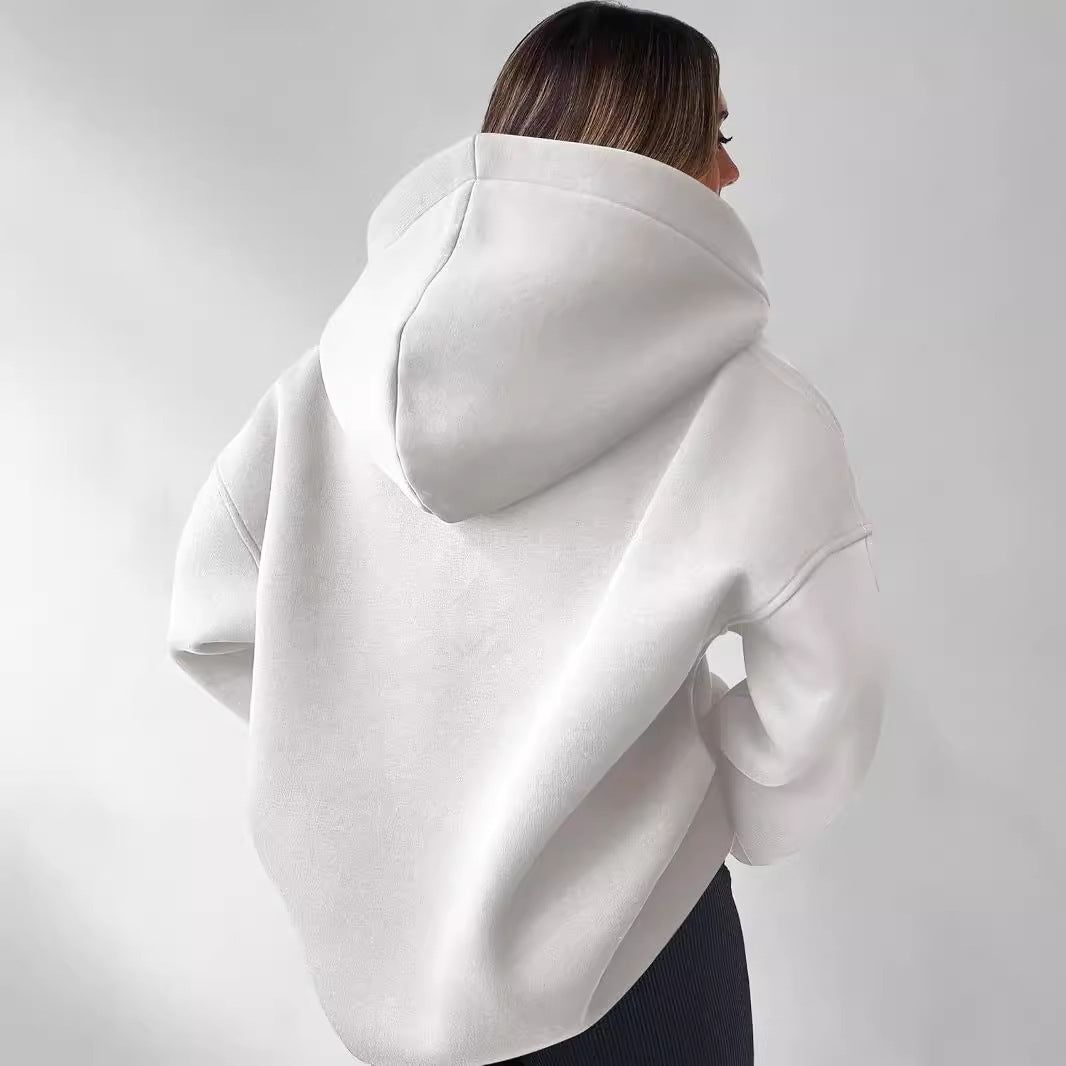Women Hoodie Solid Color Loose Long Sleeve Pullover